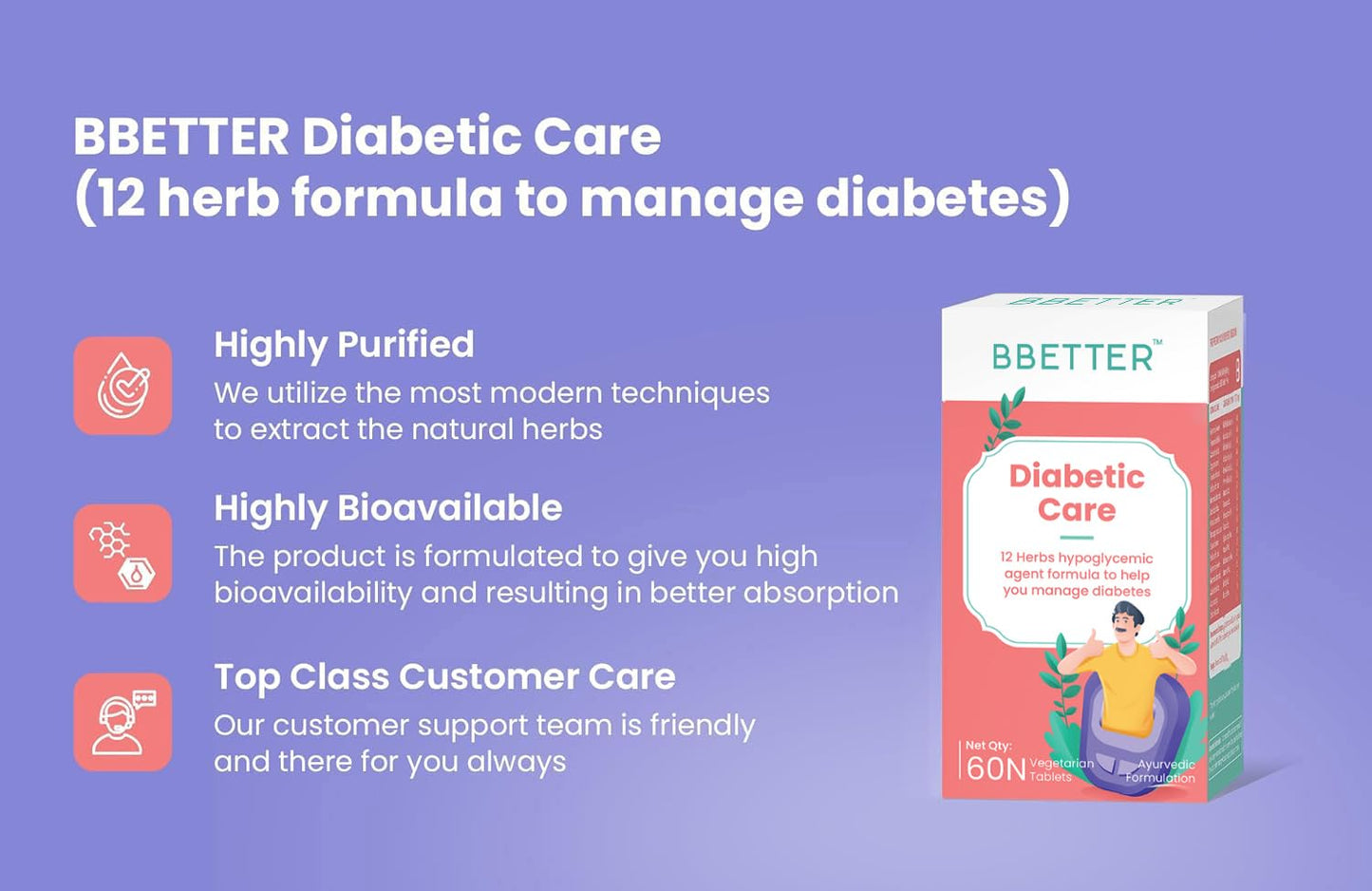 BBETTER Diabetic Care - Lab Tested Ayurvedic Medicine With Karela Jamun Gurmur Saptaranga And More To Manage Diabetes and Blood Glucose Level 60 Veg Capsules