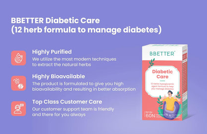 BBETTER Diabetic Care - Lab Tested Ayurvedic Medicine With Karela Jamun Gurmur Saptaranga And More To Manage Diabetes and Blood Glucose Level 60 Veg Capsules