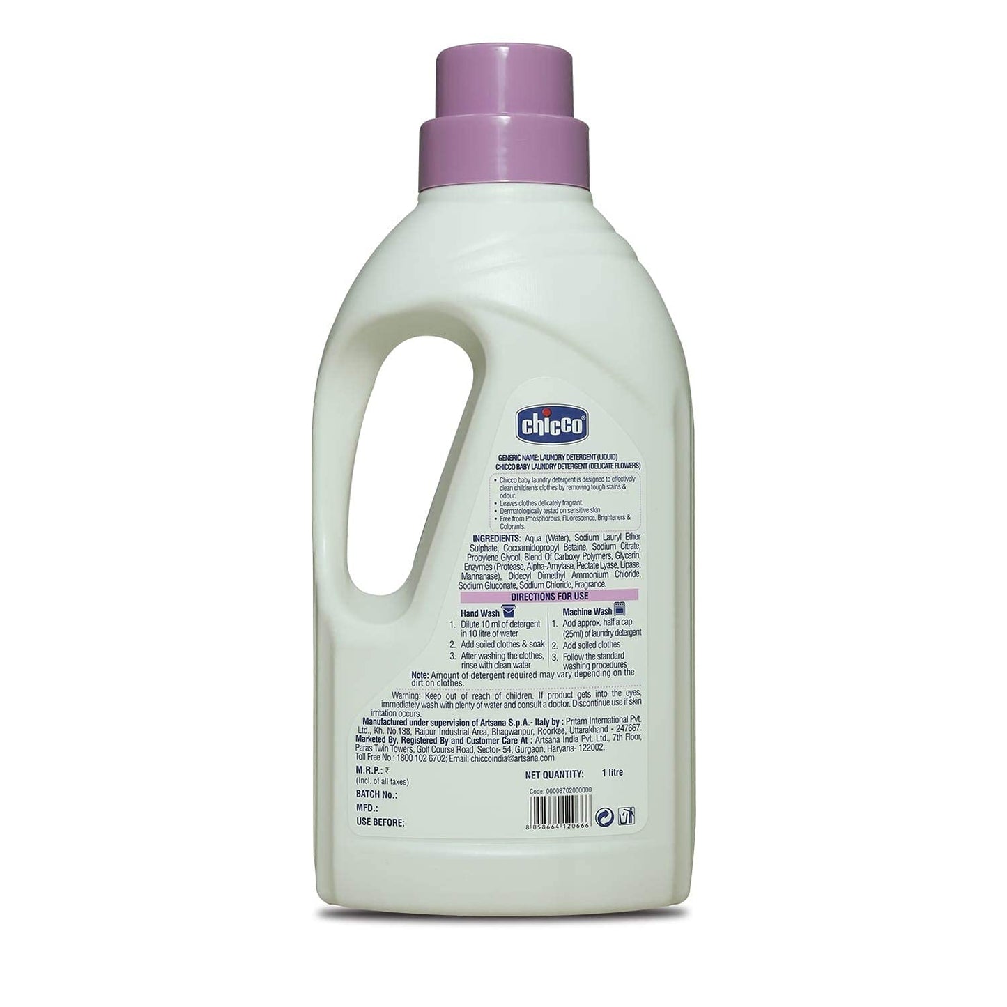 Chicco Baby Liquid Laundry Detergent, 5X Stain & Germ Fighter, Kills 99% Of Germs, Dermatologically Tested For Effective & Gentle Cleaning, Delicate Flowers (1 L)
