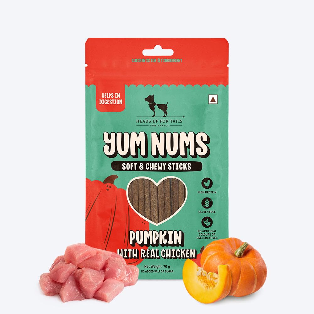 Yum Nums by HUFT Soft & Chewy Sticks - 70 gm | Pumpkin with Chicken | Dog & Puppy Treats | Training Snacks for Small & Adult Dogs | High-Protein, Healthy Dog Treats