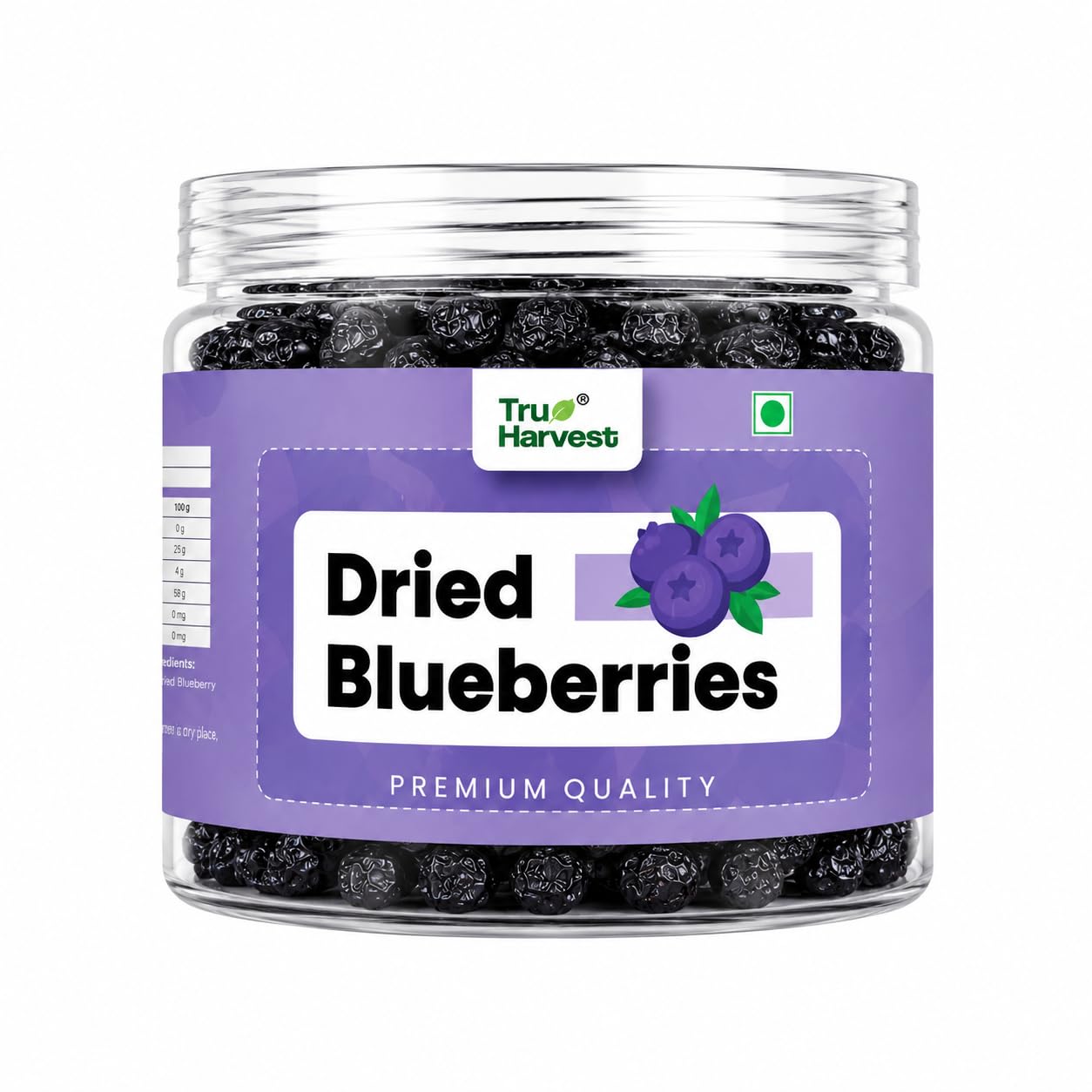 Tru Harvest Premium Whole Dried Blueberries from USA | 150g Resealable PET Jar | No Preservatives | Antioxidant Superfood with Anthocyanins | For Baking, Oatmeal, Smoothies, Trail Mix & Snacking