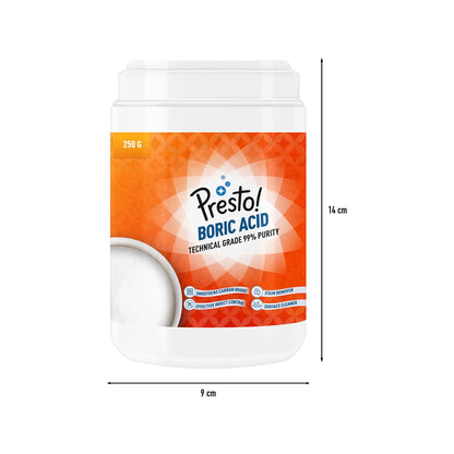 Presto! Boric Acid Powder | 250 Gram | Technical Grade 99% Pure | Multipurpose Use for Pest Control, Cleaning, & Carrom Board