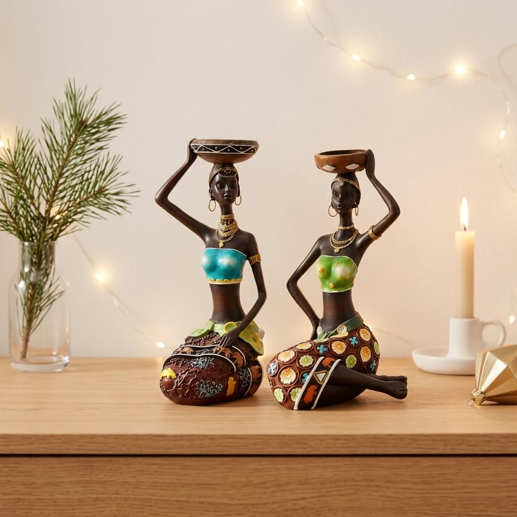 Resin African Women for Home Deco(Set of 2 Piece, Multicolor)