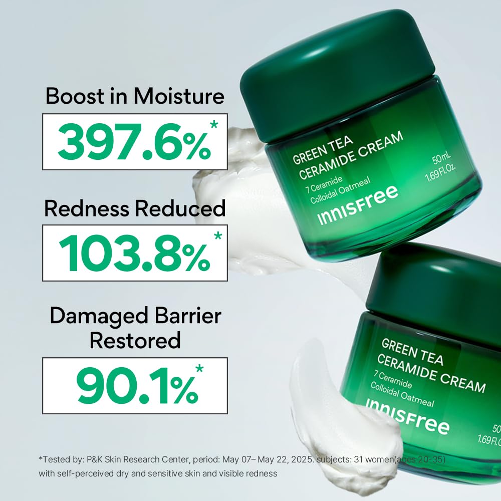 Innisfree Green Tea Ceramide Cream 50ml | Deep Moisturizing & Skin Barrier Boost | Ceramide Hydrating Korean Face Moisturizer