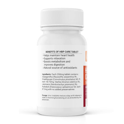 Krishna's HBP Care Tablets With 5 Herbs for Healthy Heart - Helps manage Stress & Mental Wellness - 60 Tablets (Pack of 1)