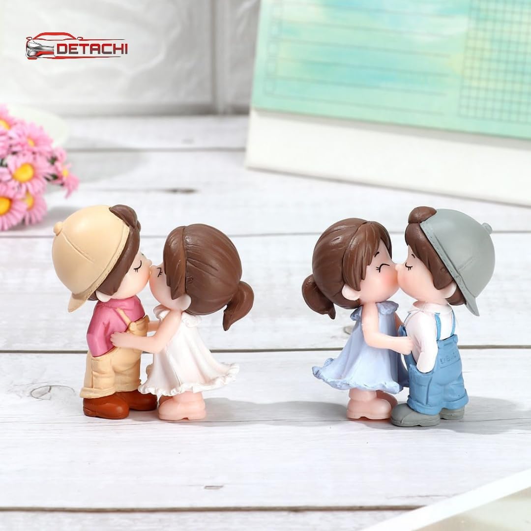 Car Dashboard Couple Showpiece Figurine Toys Gift with 4 Resin Adhesive Stickers for Car Lovers, Adorable Accessories for Interior Car Decoration