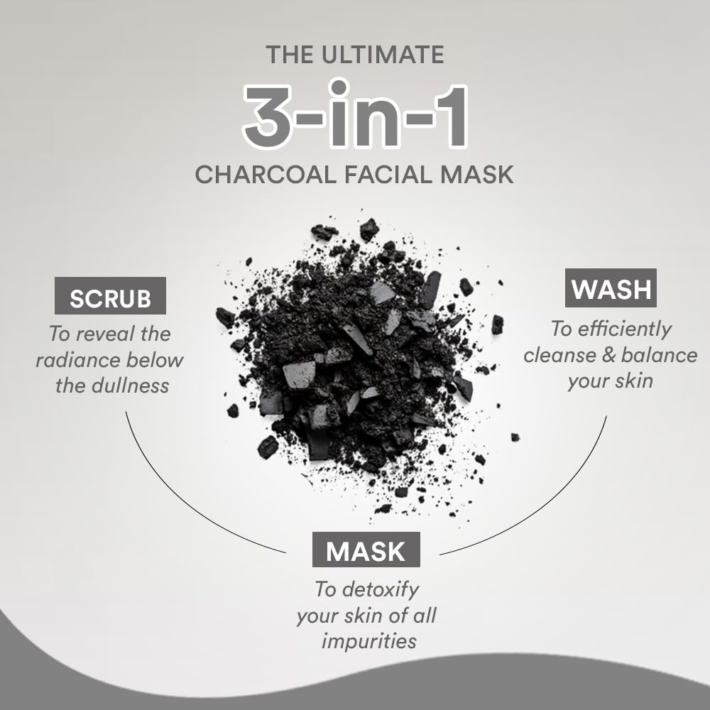 Lacto Calamine 3-in-1 Charcoal Face Scrub-Mask-Wash for Pollution Defence | 100 ml x 1 | Multi-action Encapsulated Charcoal Face Wash, Face Scrub, Face Mask with Kaolin Clay, Tea Tree Oil & Vitamin E