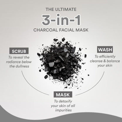 Lacto Calamine 3-in-1 Charcoal Face Scrub-Mask-Wash for Pollution Defence | 100 ml x 1 | Multi-action Encapsulated Charcoal Face Wash, Face Scrub, Face Mask with Kaolin Clay, Tea Tree Oil & Vitamin E