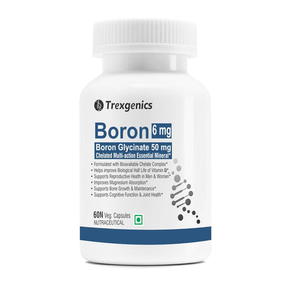 Trexgenics Boron 6 mg from Boron Glycinate 50 mg Multi-action Mineral, Bone, Cognitive Function & Joint Health (60 Veg Capsules)