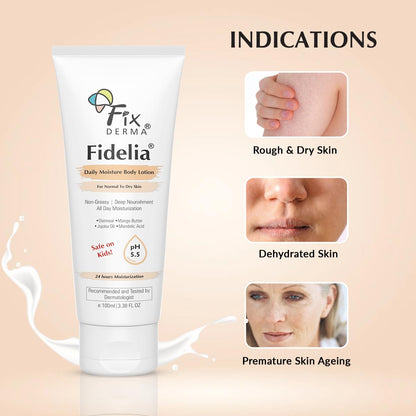Fixderma Fidelia Daily Moisture Body Lotion | Moisturizer for Face & Body | Body Lotion for Winter | Body Lotion for Women & Men | Body Lotion for Dry Skin with Jojoba Oil & Oatmeal - 100ml