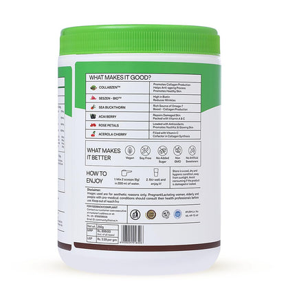 OZiva Vegan Collagen with Biotin & Vitamin C For Brighter & Youthful Skin|Collagen Supplement For Women & Men|Plant Based Collagen Powder| Vegan (Pack of 1),1 count,200 grams