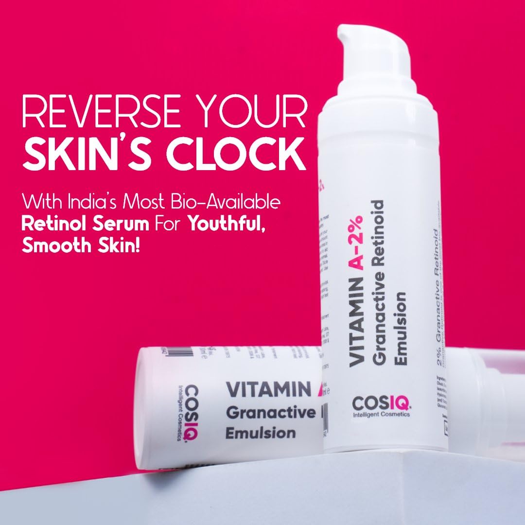 Cos-IQ 2% Vitamin A Granactive Retinoid Emulsion Face Serum | Vit-A Anti Ageing Night Cream Serum for Wrinkles, Fine Lines & Acne | For Women & Men | 30ml