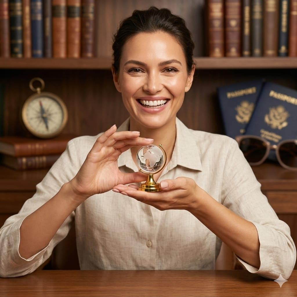 Feng Shui Crystal Globe Idol with Golden Stand | Vastu Glass Miniature Globe for Positive Energy, Success, Good Luck and Prosperity | Vastu Remedy, Study Table, Office (Export Quality)