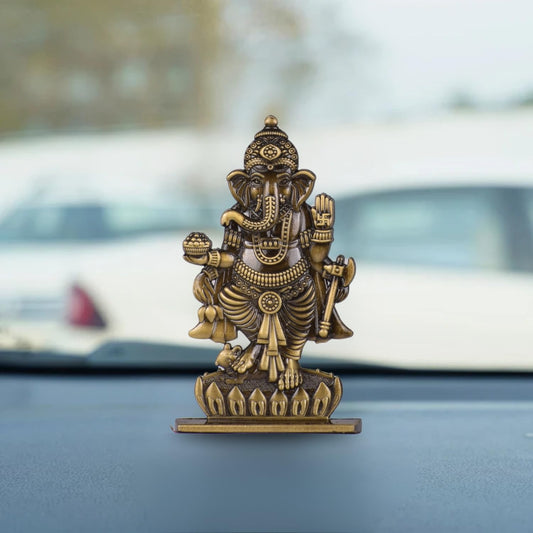 Big Standing Ganesh Idol for Car Dashboard – Brass Finish Hindu God Ganesha Statue Decorative Car & Home Murti (S1014-BRS)