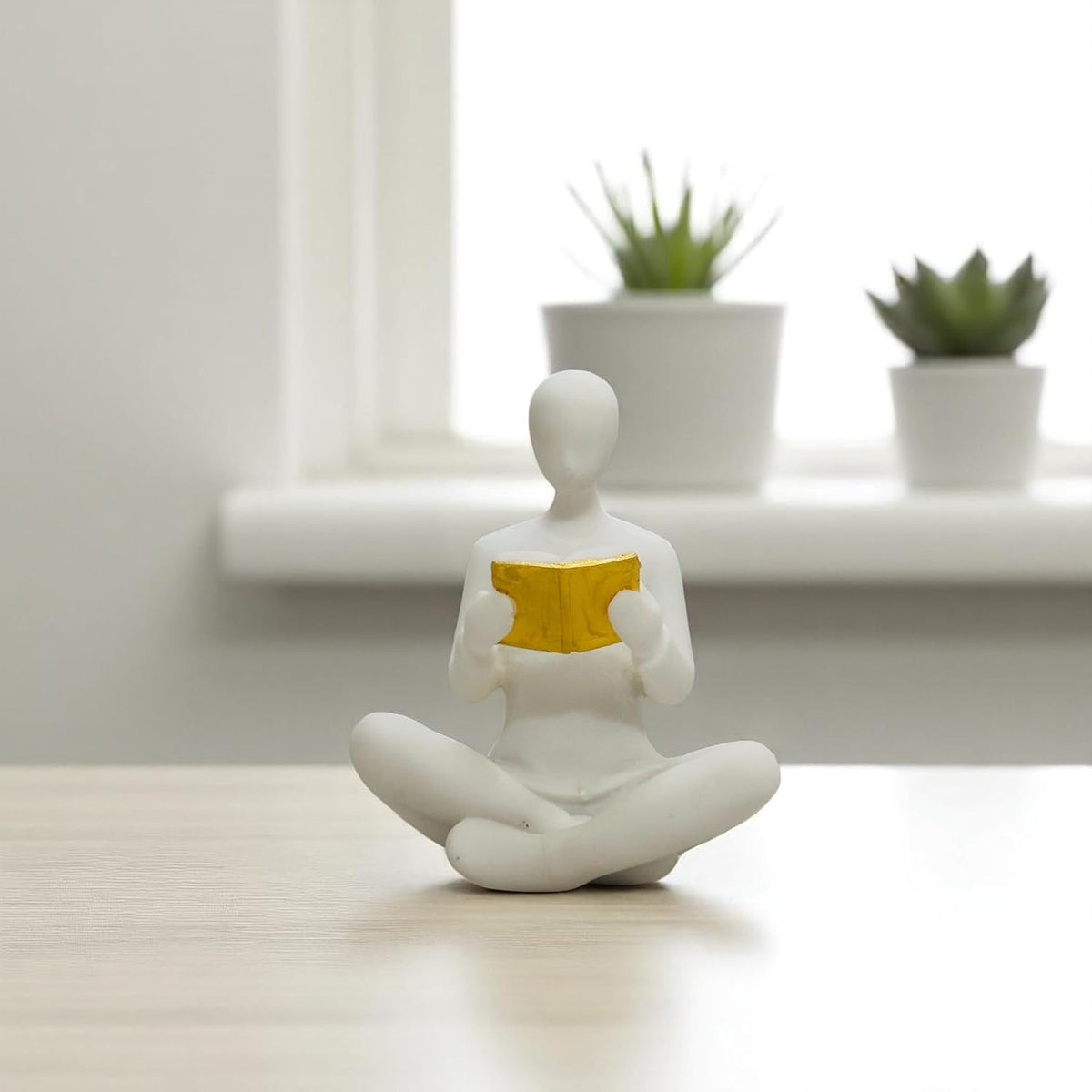 Resin Reading Man Statue (6.5 Inch) | Decorative Sculpture & Figurine for Home Decor | Modern Tabletop Showpiece for Living Room, Bedroom, Office, Gifting, Shelf & Bookshelf | White