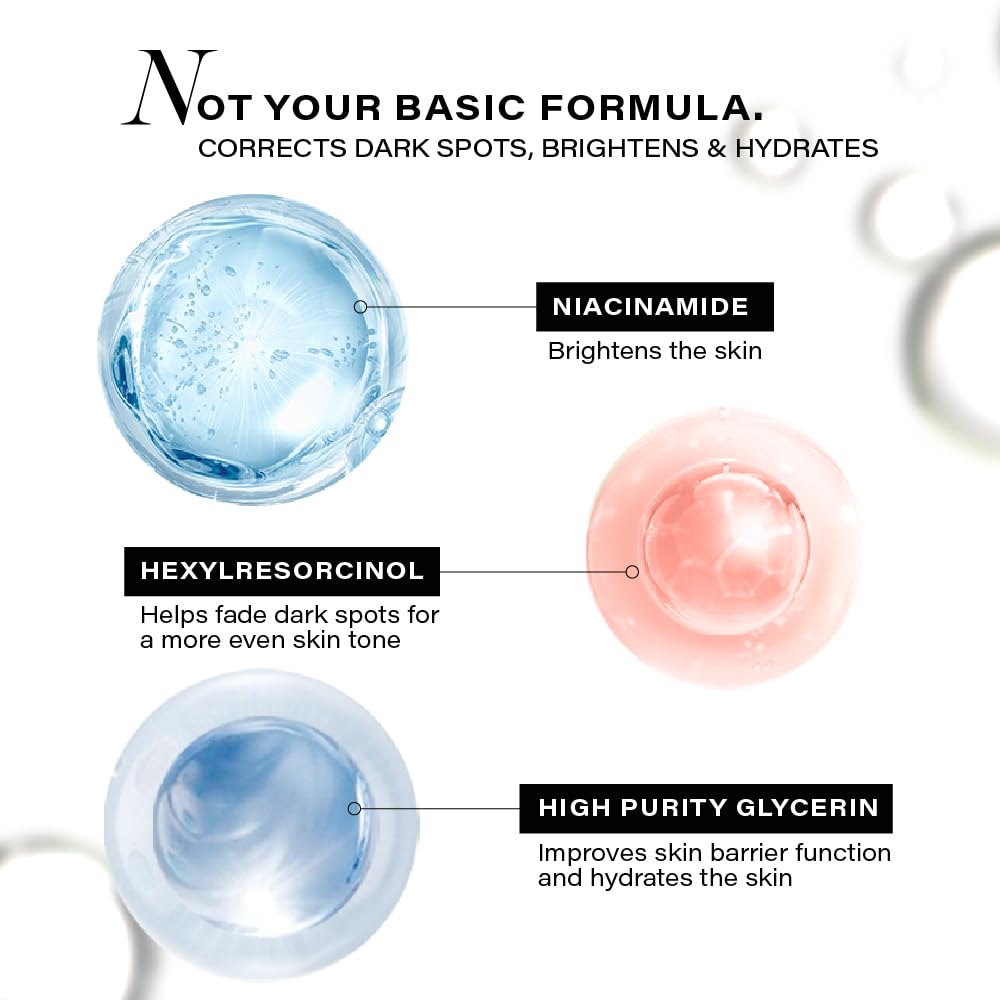 Diagram of skincare product ingredients with labeled benefits on a white background