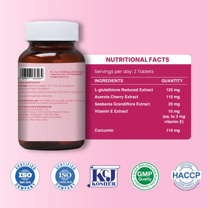 ZEROHARM Skin Radiance Supplement | L-Glutathione, Acerola Cherry Extract (Vitamin C), Biotin & E for Skin Whitening | Skin Glow, Reduce Dark Spots, Brighten & Hydrate Skin | Men & Women | 60 Tablets