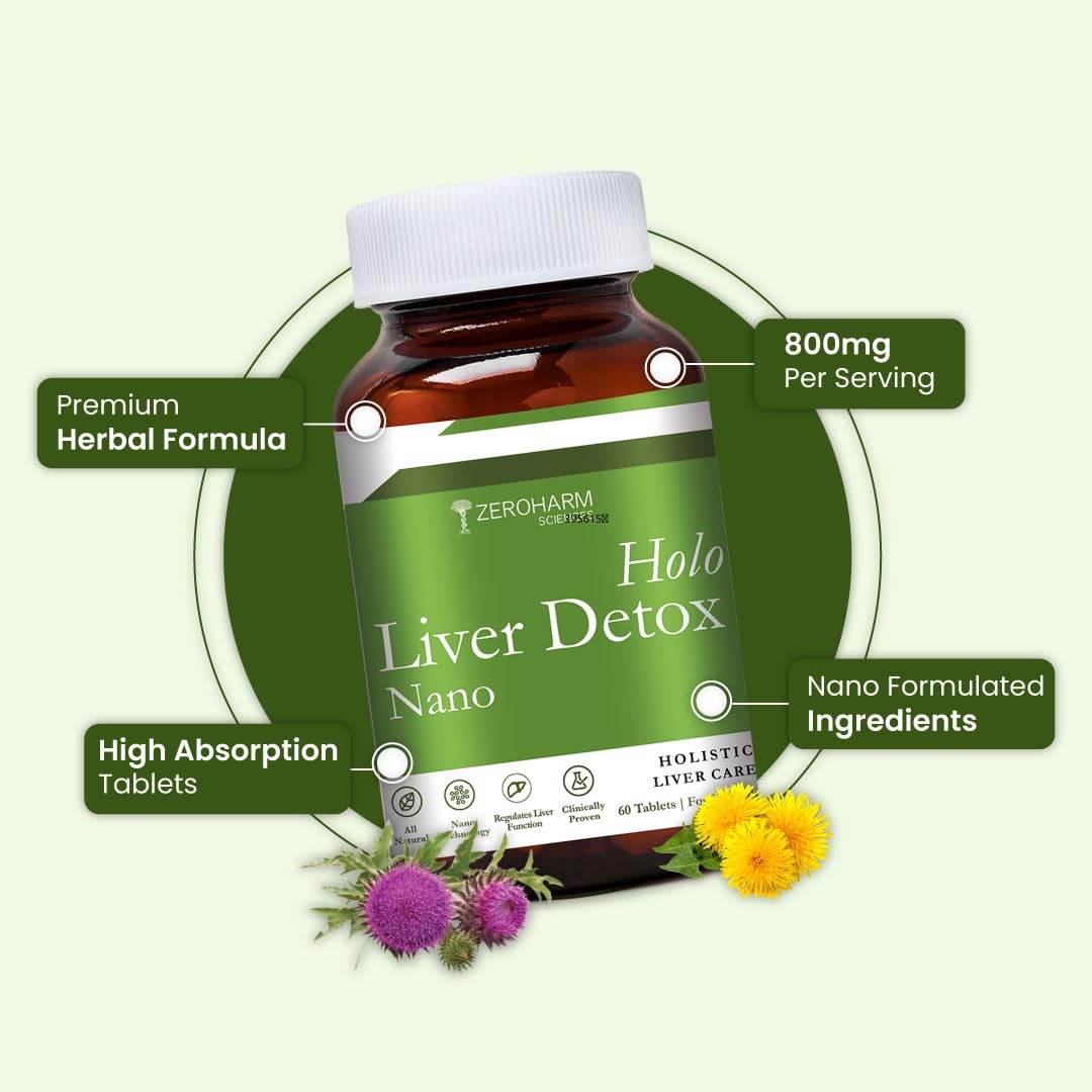 ZEROHARM Nano Liver Detox Supplement 800mg | Milk Thistle, Silymarin Extract, Dandelion & Turmeric | Supports Fatty Liver | Antioxidant Defense, Metabolism & Immune Function | 60 Tablets