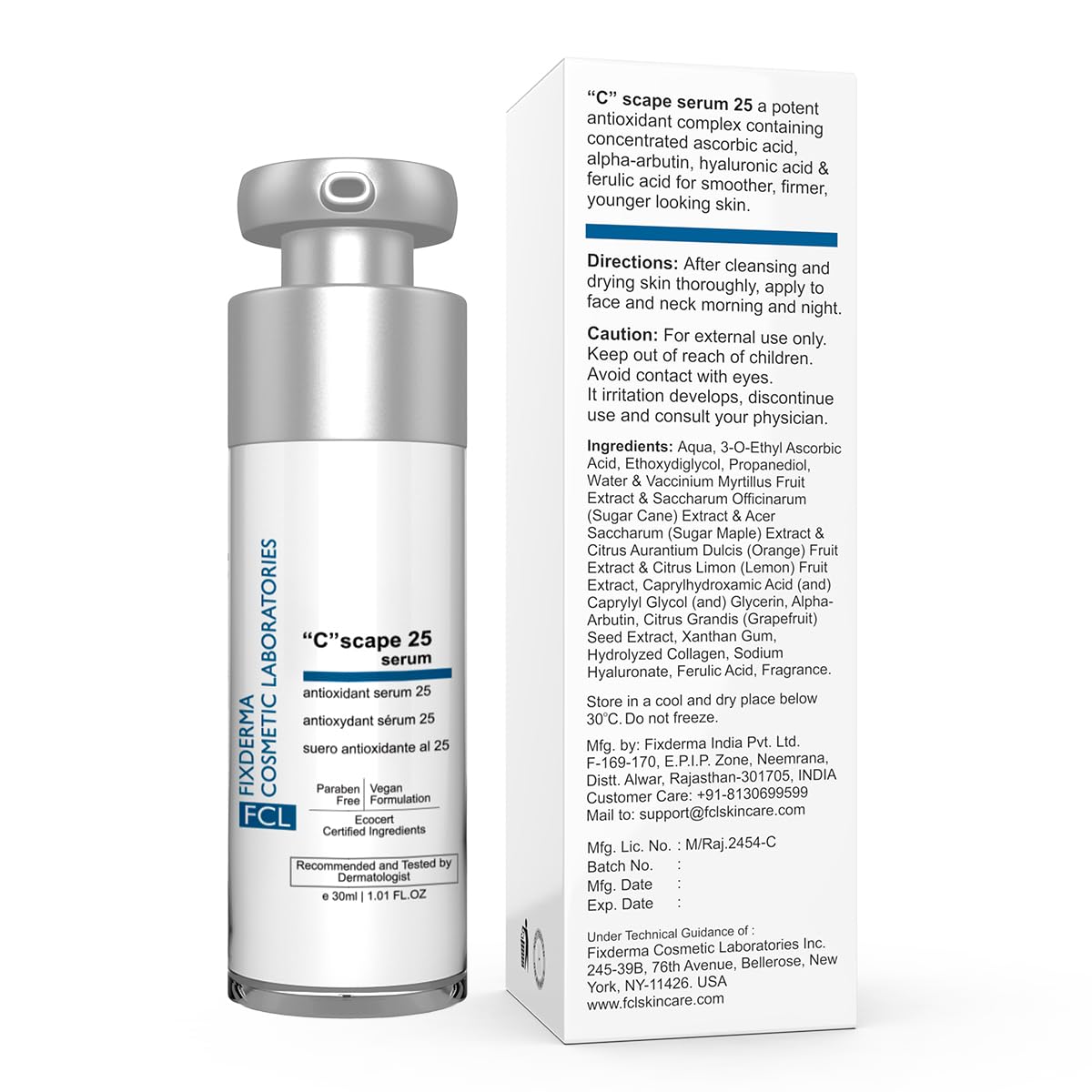 FCL 25% Vitamin C Face Serum & Hyaluronic Acid Serum | Face Serum Vitamin C For Glowing Skin | Reduces Fine Lines, Wrinkles & Age Spots | Suitable For All Skin Types - 30ml