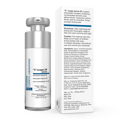 FCL 25% Vitamin C Face Serum & Hyaluronic Acid Serum | Face Serum Vitamin C For Glowing Skin | Reduces Fine Lines, Wrinkles & Age Spots | Suitable For All Skin Types - 30ml