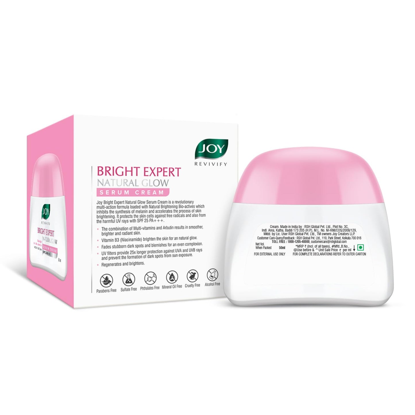 Joy Brightening Face Cream with SPF 25 PA+++ & Niacinamide - Ultra Light & Non Sticky | Summer Face Cream For Natural Glowing Skin & Sun Protection 50ml