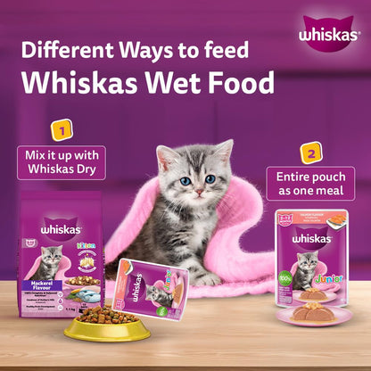 Whiskas Junior Kitten (2-12 Months) Wet Cat Food, Salmon in Jelly Flavour, 80 g, Hydrating Food Made with Real Fish, 100% Complete & Balanced Nutrition for Kittens