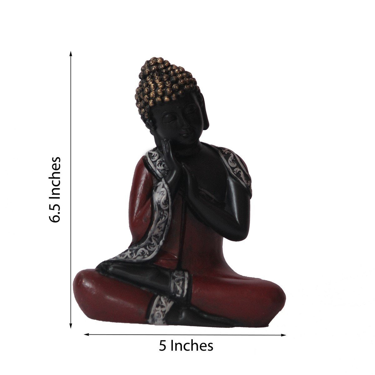 Antique Finish Handcrafted Thinking Buddha Polyresin Statue (12.5 cm x 7.5 cm x 16.25 cm, Red and Black)