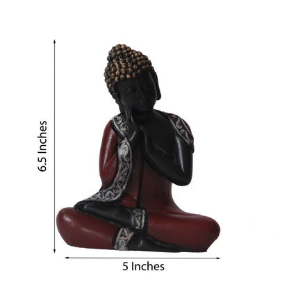 Antique Finish Handcrafted Thinking Buddha Polyresin Statue (12.5 cm x 7.5 cm x 16.25 cm, Red and Black)