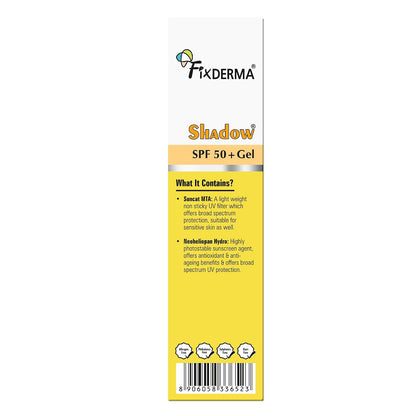 Fixderma Shadow Sunscreen SPF 50+ PA+++ Gel | Sunscreen SPF 50 for Oily, Acne Prone & Normal Skin | Broad Spectrum & UVA & UVB Protection | Lightweight | No White Cast | For Unisex - 75G