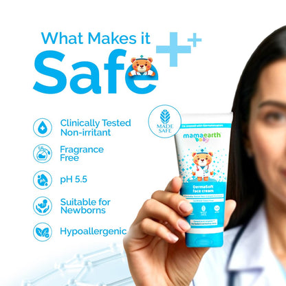Mamaearth Baby DermaSoft Face Cream with SensiCareComplex™ for Baby's Sensitive Skin - 80gms | Co-created with Dermatologists for Newborns | Enriched with SensiCareComplexTM for Baby's Sensitive Skin | Safe and Non-irritant formula*