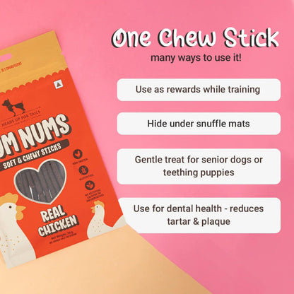 Yum Nums by HUFT Soft & Chewy Sticks - 70gm | Real Chicken | Dog Training Treats | Healthy Dog Snacks | Dog Treats for Puppies & Adults | Pet Chews & Tasty Rewards