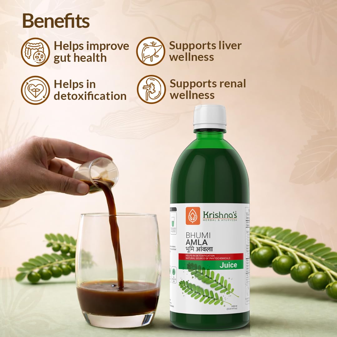 KRISHNA'S HERBAL & AYURVEDA Bhumi Amla Juice - 1000 ml | Natural liver detoxifier | Strengthens the digestive system | Sugar free Juice