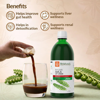 KRISHNA'S HERBAL & AYURVEDA Bhumi Amla Juice - 1000 ml | Natural liver detoxifier | Strengthens the digestive system | Sugar free Juice