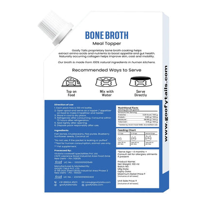 Goofy Tails Sea Food Bone Broth for Cats 100 ml (100ml X 1 Pack), Human Grade, Preservative Free, Gut Friendly Cat Food Topper, Cat Supplements with Natural Collagen