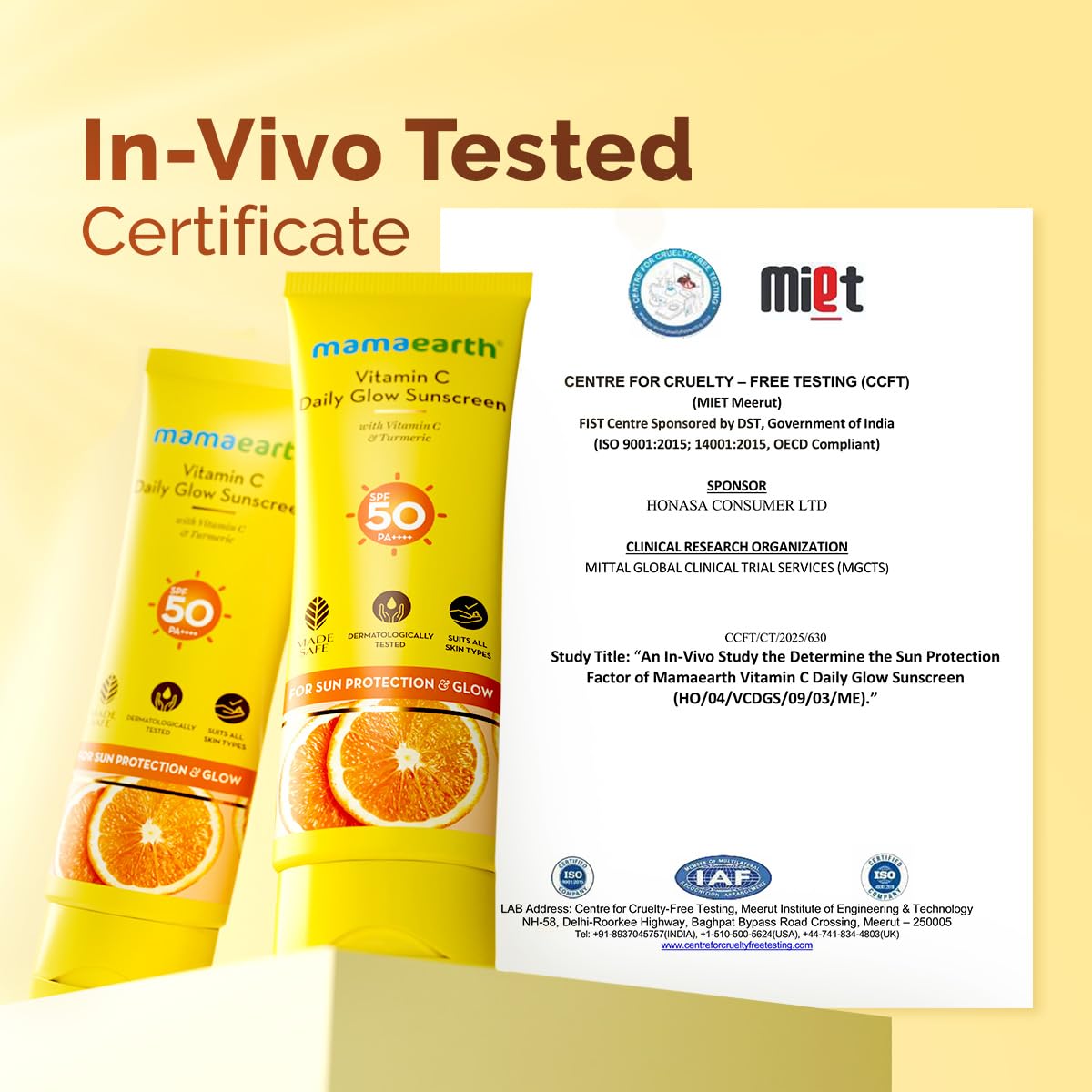 Mamaearth Vitamin C Daily Glow Sunscreen with Vitamin C & Turmeric for Toxin free Sun Protection - 125g | SPF 50 & PA++++ | Vitamin C for Glow | Turmeric Detans | In-Vivo Tested | Natural Goodness | Quick Absorbing