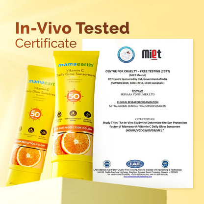 Mamaearth Vitamin C Daily Glow Sunscreen with Vitamin C & Turmeric for Toxin free Sun Protection - 125g | SPF 50 & PA++++ | Vitamin C for Glow | Turmeric Detans | In-Vivo Tested | Natural Goodness | Quick Absorbing