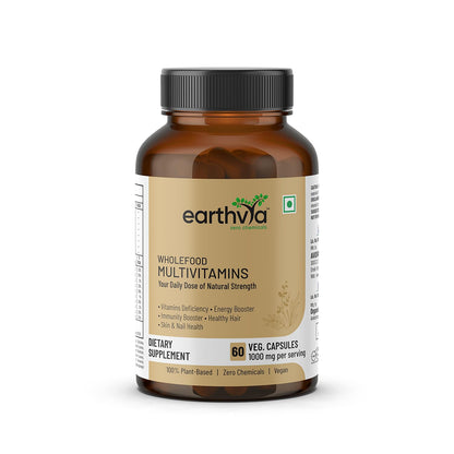 Earthvya Wholefood Multivitamins 1000mg | Plant-Based Daily Nutrition Supplement | Zero Chemicals & Additives | Natural Energy, Immunity & Strength Support | 60 Veg Capsules