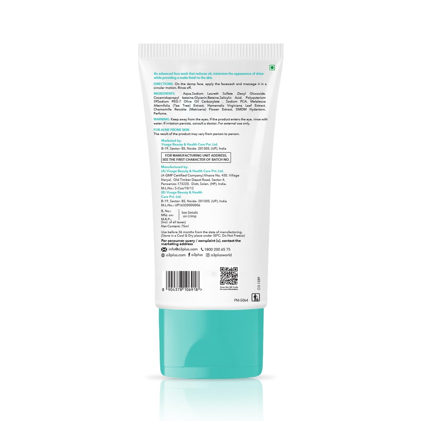 O3+ Perfectly Clean Face Wash With Salicylic Acid 2% For Acne Prone Skin | 75ml
