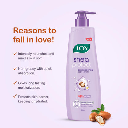 Joy Shea Protect Winter Body Lotion 400ml | For Skin Barrier Repair | 48 Hour Nourishment WIth Ceramide & Shea Butter | Fast Absorbing & Non Greasy Lotion | Velvety Soft Skin | For Normal to Dry Skin