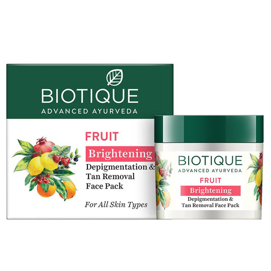 Biotique Fruit Brightening Face Pack packaging on a white background