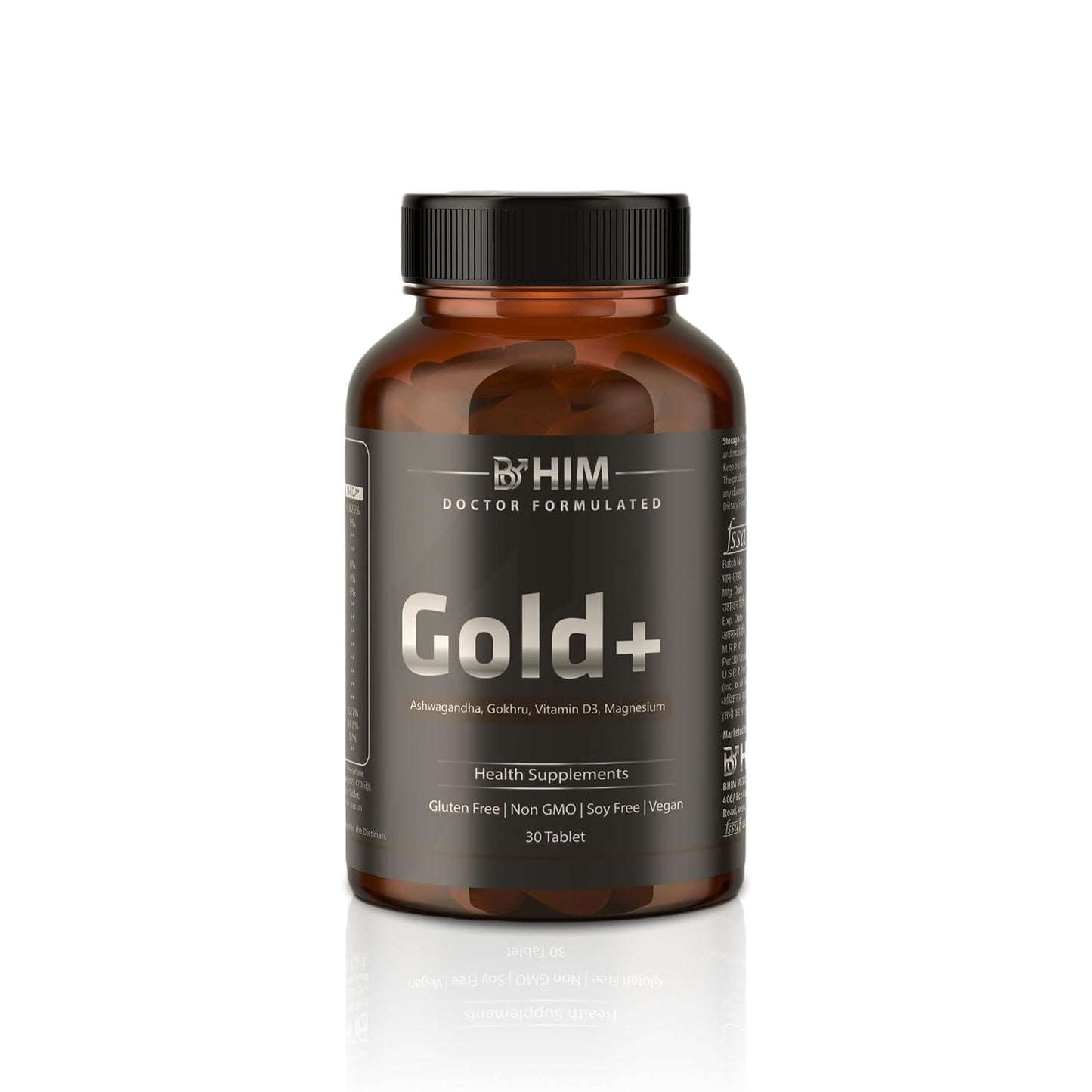 BHIM Gold+ Health Supplement with Ashwagandha, Gokhru, Vitamin D3, Magnesium, Vegan, Gluten Free, 30 Tablets