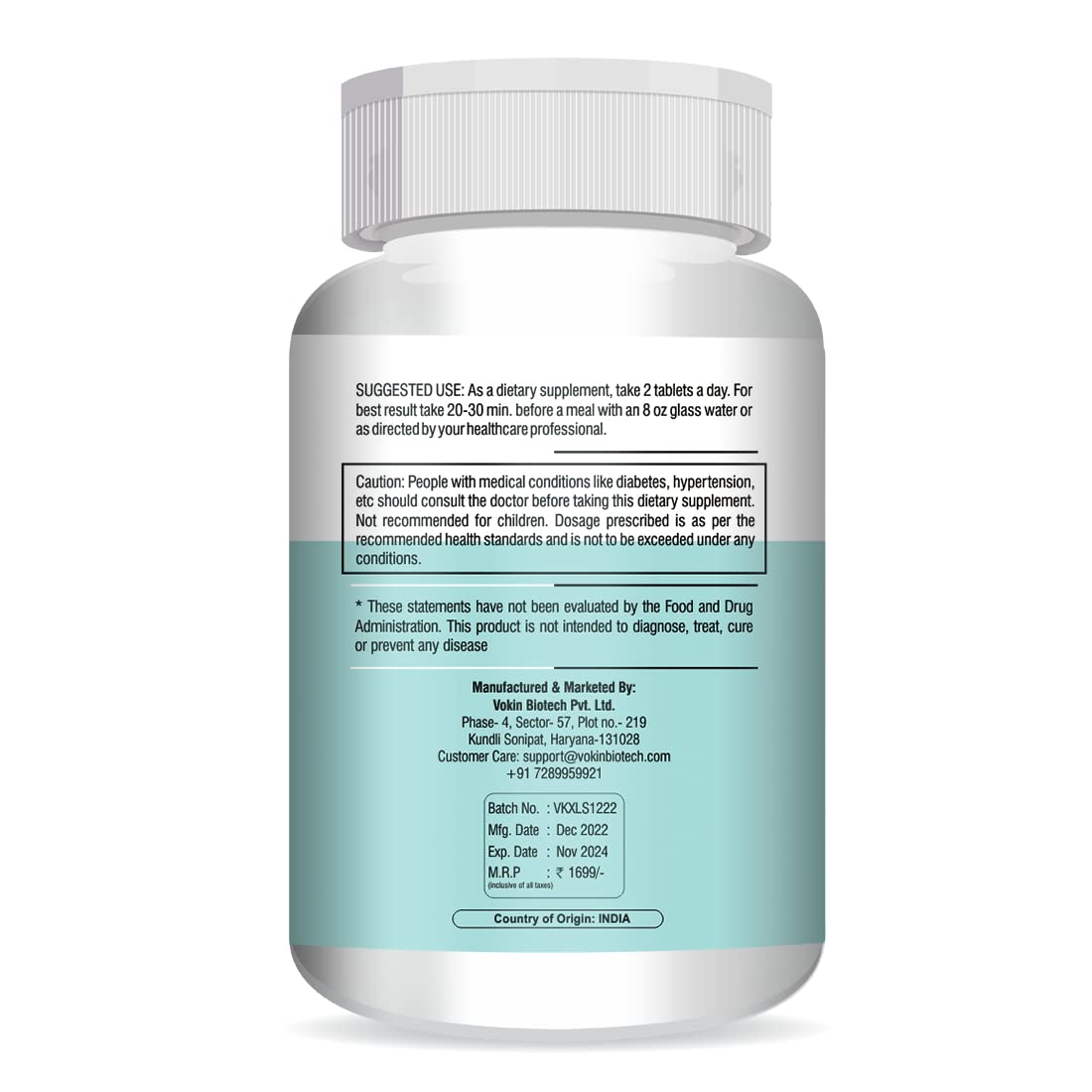 Supplement bottle with label on a white background