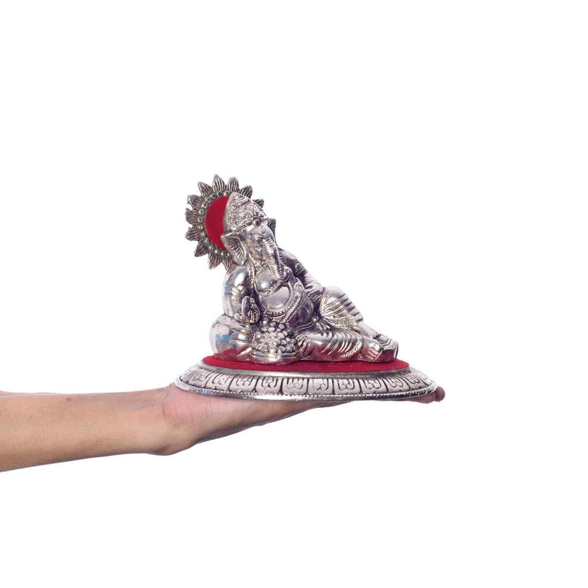 Lord Ganesha Idol (18.75 cm x 10 cm x 13.75 cm, Silver and Red)