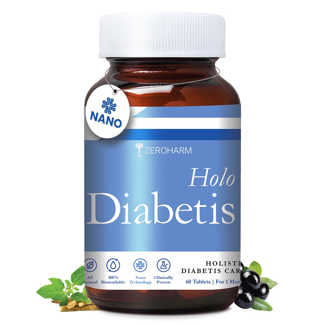 ZEROHARM Holo Diabetis Tablet | Nano Diabetic Care with Jamun, Ashwagandha & Shatavari | Help Manage Blood Sugar | Diabetic & Pre-Diabetis Supplements for Glucose Metabolism | Men & Women | 60 Tablets