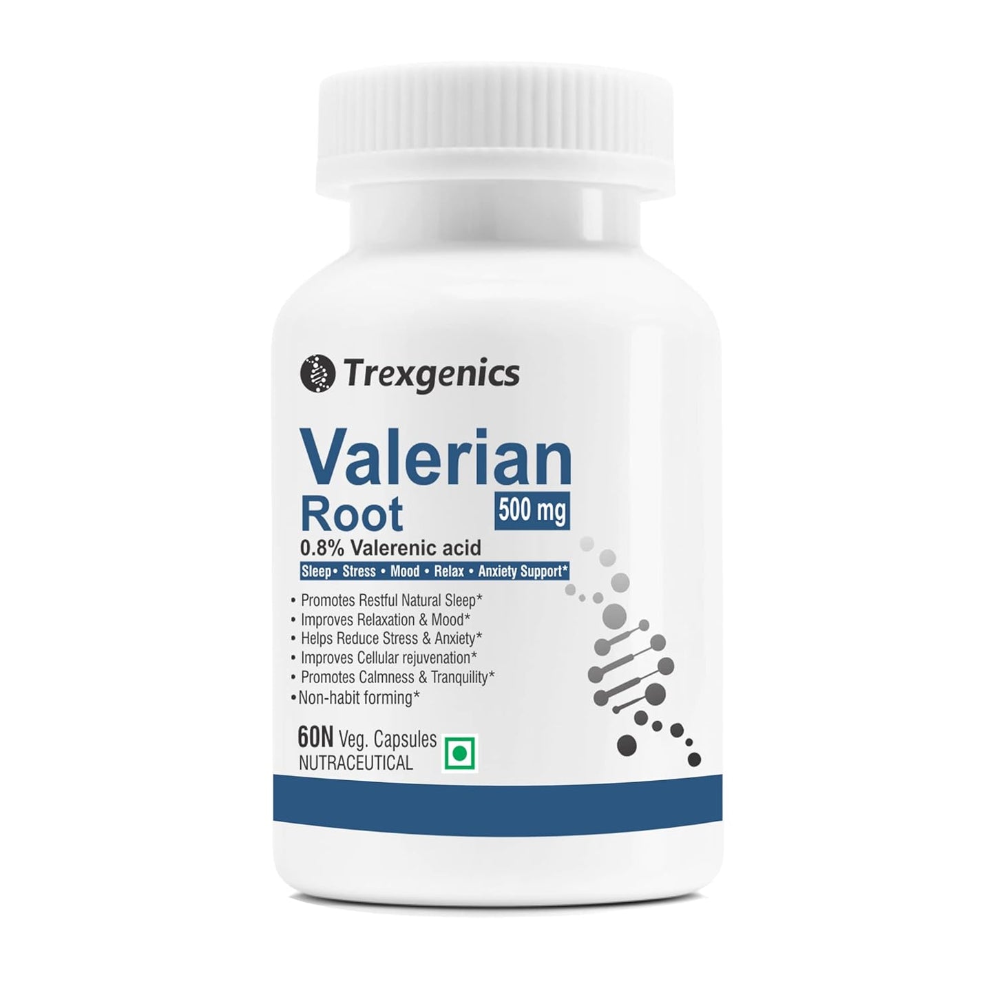 Trexgenics Valerian Root supplement bottle on a white background
