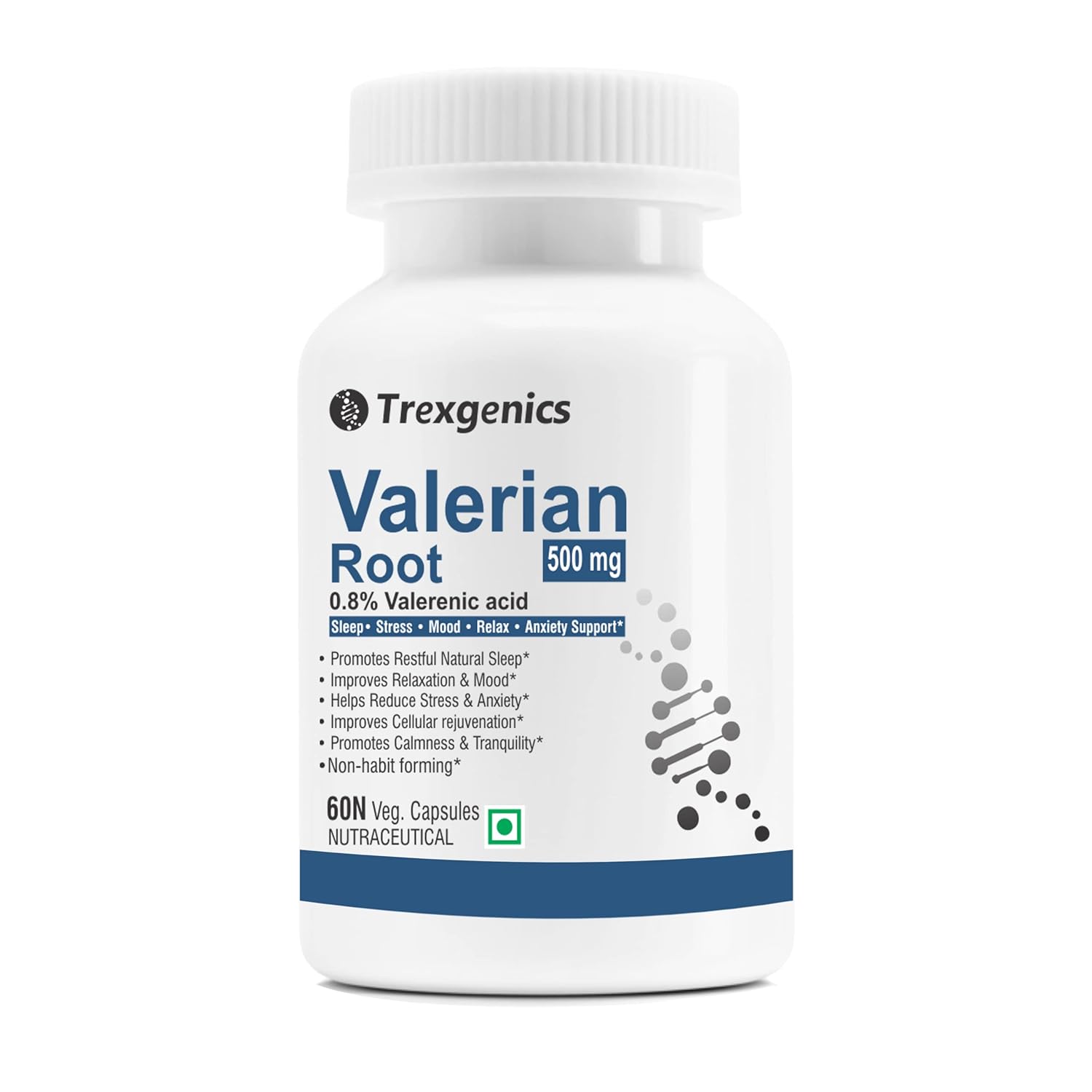 Trexgenics Valerian Root supplement bottle on a white background