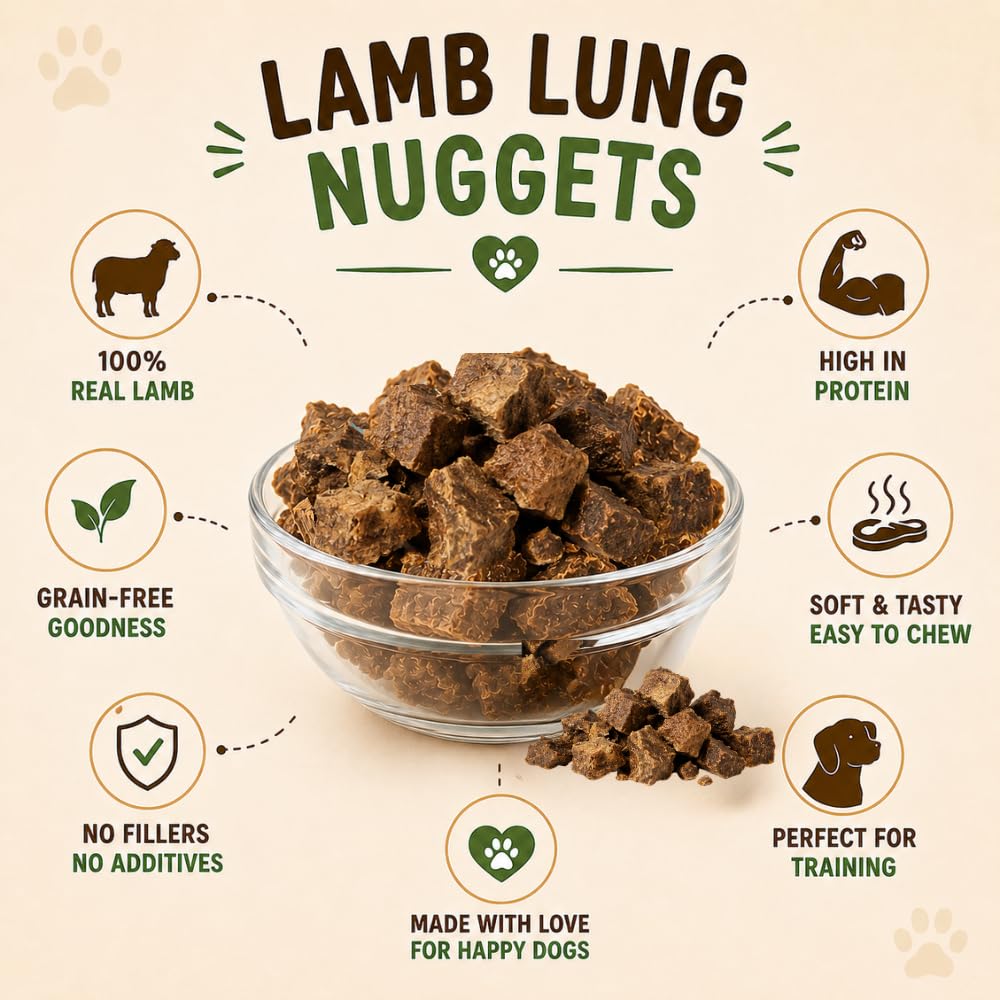 PAWPOURRI Natural Lamb Lung Nuggets Dog Treats, 100gm | Protein Rich Chewy Snacks for Dogs | Suitable for All Breeds & Life Stages | Daily Training & Reward Treats (Pack of 1)