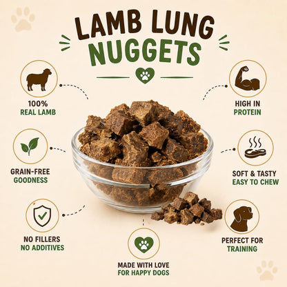 PAWPOURRI Natural Lamb Lung Nuggets Dog Treats, 100gm | Protein Rich Chewy Snacks for Dogs | Suitable for All Breeds & Life Stages | Daily Training & Reward Treats (Pack of 1)