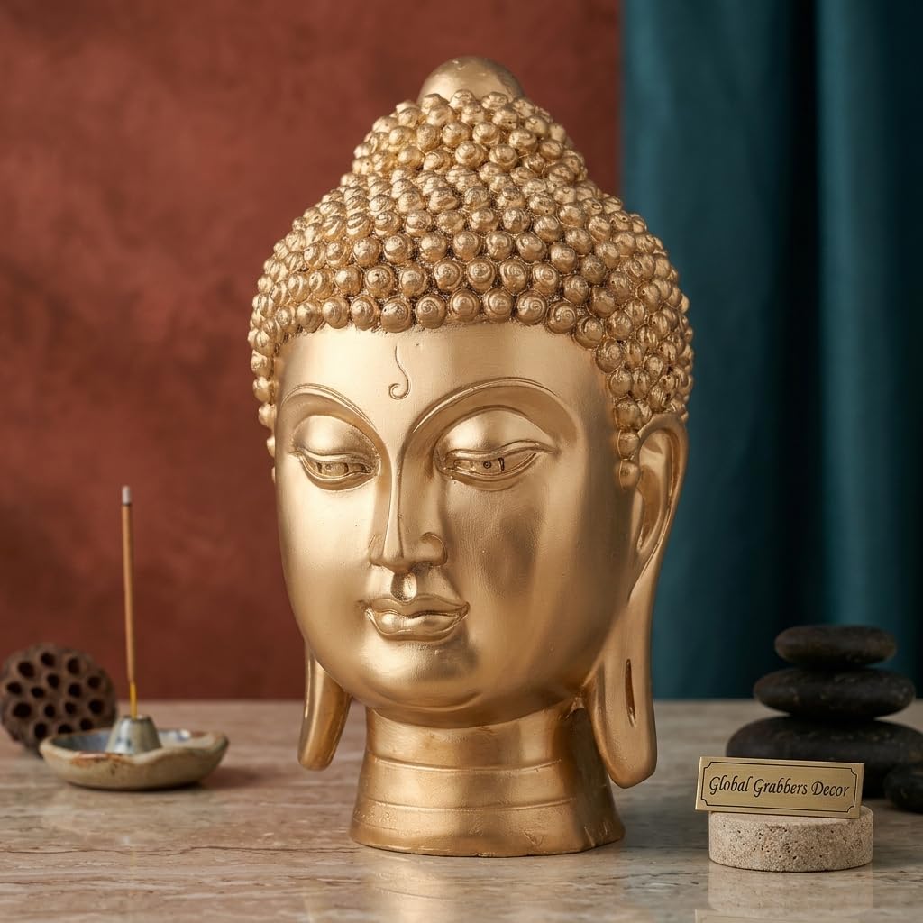 New face Head Buddha Statue showpiece Idol Home Decor Items for Living Room and Gifts (Golden 1)