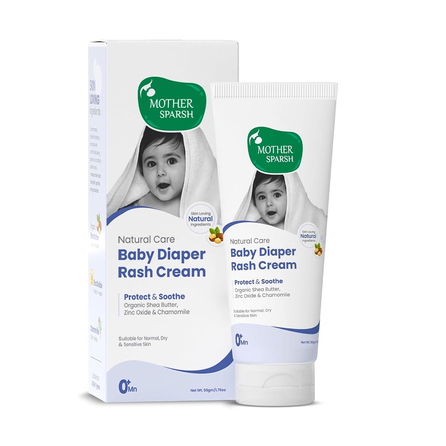 Mother Sparsh Natural Care Baby Diaper Rash Cream-50g | Diaper Rash Cream for Babies with Chamomile, Shea Butter & Zinc Oxide | Protects & Soothes Newborn Sensitive Skin